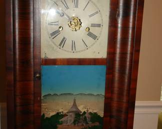 1820 Ogee mantle clock with reverse painted scene