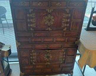 $560 Korean chest-on-chest 36.5"w X 16"d X 53"h. Bottom piece is 29"h and top piece 24"h.