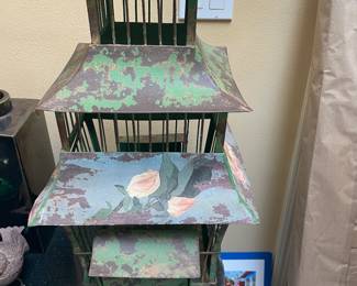 $380 Metal pagoda birdcage. 12" X 15" X25" h (29" to top of hook).