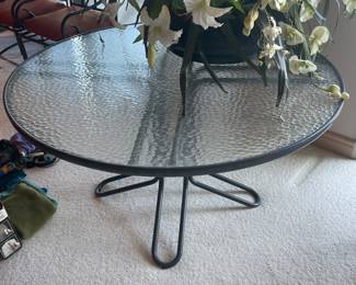 $40 Glass outdoor table sold as table only. 48" dia. X 26"h