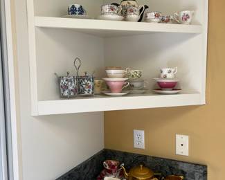 Collectable teacups and saucers available for in-person shopping Friday and Saturday.