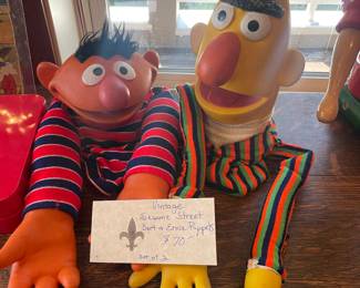 $70 for set. Vintage Bert and Ernie puppets.