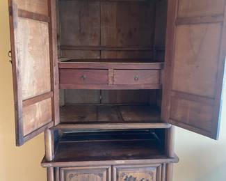 Shown open with shelf and two drawers.