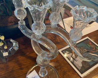 $580 Kathryn Gray hand blown and signed candelabra.