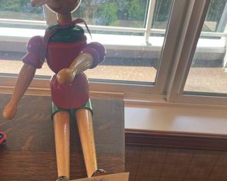 Vintage wooden Pinocchio, available for in-person shopping Friday and Saturday.