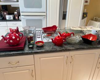 Tea pots and kitchen items available for in-person shopping Friday and Saturday.