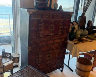 Two piece Korean chest and other Asian collecables.