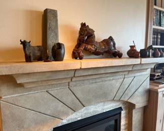 Antique wooden horse and other decorative items available for in-person shopping Friday and Saturday.