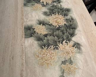 $180 Beautiful hand painted chrysanthemums on silk. 19"w X 53"l.
