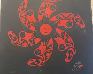 $100 "Solidarity" serigraph by Salish artist Peter Boome. Signed and #'d. 15" X 15.5"