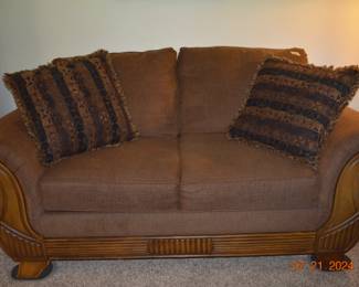 Nice wood trim  love seat- perfect condition 