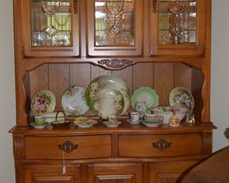 Lighted oak china hutch 