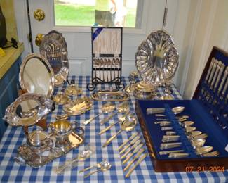 Silver serving pieces and flatware 