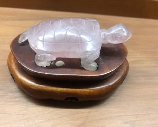 Rose quartz carved Chinese turtle