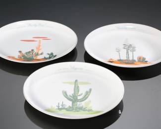 Lot of 3 Vintage Blakely Oil & Gas Fine China Arizona Cactus Plates 10.25in
