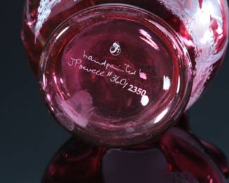 Fenton Cranberry Glass Vase Mary Gregory Girl w/ Teddy J. Powell Limited Edition Ruffle Rim 
