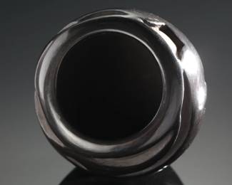 Santa Clara Blackware Caved Avanyu Pot Native American Pottery Signed
