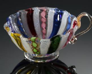 Vintage Murano Glass Latticino Cup Italy Studio Art Glass 
