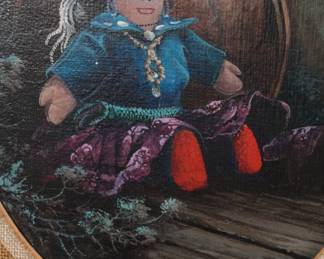 *Original* Art Ted Blaylock "Little Miss Red Shoes" Painting&nbsp;Native American Doll & Pottery 
