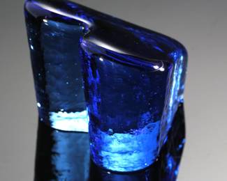 Fire and Light Blue Heart Recycled Glass Paperweight Studio Art Glass Signed 
