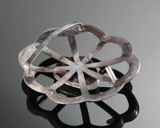 Vintage Navajo Sand Cast Silver & Turquoise Belt Buckle Sunflower/Rosette Concho
