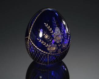 Russian Faberge Crystal Glass Etched Egg
