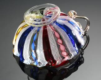 Vintage Murano Glass Latticino Cup Italy Studio Art Glass 
