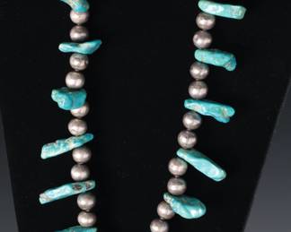 Vintage Navajo Pawn Turquoise and Silver Pearl Necklace and Earrings Native American 
