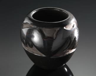 Santa Clara Blackware Caved Avanyu Pot Native American Pottery Signed
