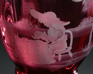 Fenton Cranberry Glass Vase Mary Gregory Tea Party Hand Painted  S. Smith Limited Edition Ruffle Rim 
