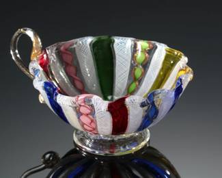 Vintage Murano Glass Latticino Cup Italy Studio Art Glass 
