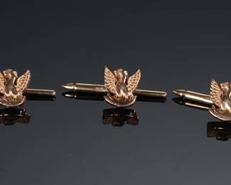 3-pc 14k Gold Phoenix Bird Shirt Studs Trio
