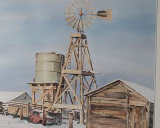 *Original* Secundino Sandoval Watercolor Painting Winter Farm Scene Art
