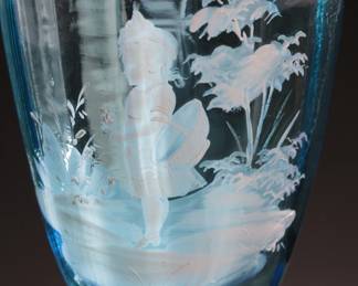 Antique Victorian Blue Mary Gregory Glass Vase Hand Painted 
