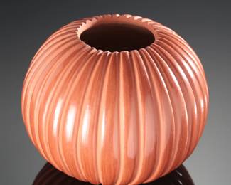 Emma Yepa Jemez Pueblo Carved Redware Pot Native American Pottery Vase
