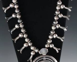 Vintage Navajo Silver Squash Blossom Necklace&nbsp;
