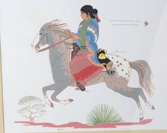 Navajo Harrison Begay Native Girl on Horse Original Silk Screen Painting Art
