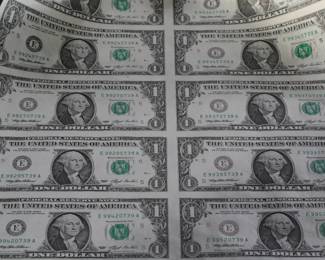 1993 Uncut Currency One Dollar Bill Full Sheet
