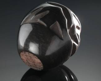 Santa Clara Blackware Caved Avanyu Pot Native American Pottery Signed
