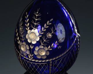 Russian Faberge Crystal Glass Etched Egg
