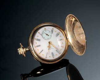 1919 Waltham 225 Model 1894 Pocket Watch Pink Dial Double Hunter Case
