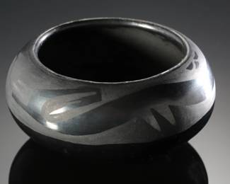 San Ildefonso Avanyu Serpent Pot Native American Pottery Florence Blackware
