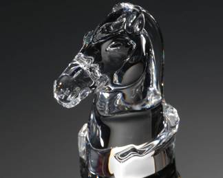 Steuben Crystal Glass Horse Head Hand Cooler Figure 
