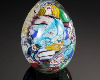 Murano Art Glass Millefiori Egg Paperweight 
