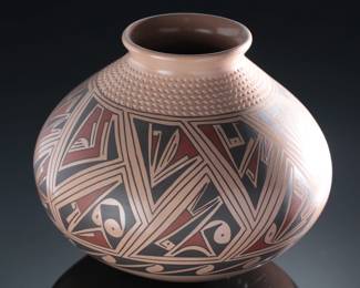  Armando Silveira Mata Ortiz Corrugated Polychrome Pot Native American Pottery
