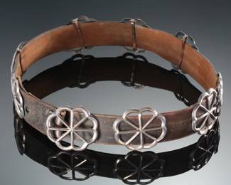 Vintage Navajo Silver Sand Cast Sunflower/Rosette Concho Belt
