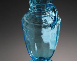 Antique Victorian Blue Mary Gregory Glass Vase Hand Painted 
