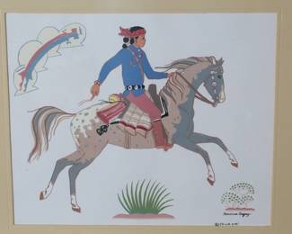 Navajo Harrison Begay Native Boy on Horse Original Silk Screen Painting Art
