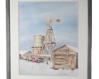*Original* Secundino Sandoval Watercolor Painting Winter Farm Scene Art
