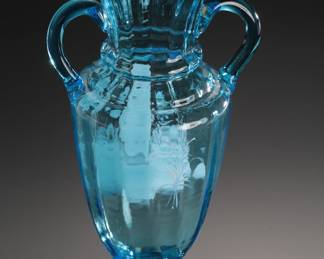 Antique Victorian Blue Mary Gregory Glass Vase Hand Painted 
